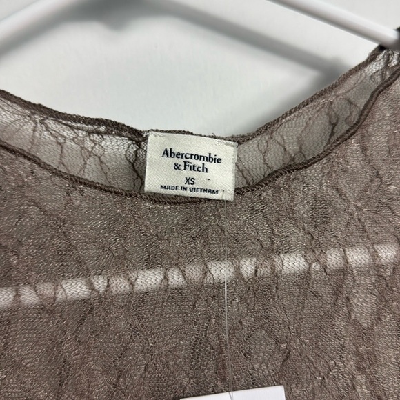 NWT Abercrombie & Fitch lace seamed long sleeve Sheer top brown Size XS Y2K 90s - Picture 4 of 10